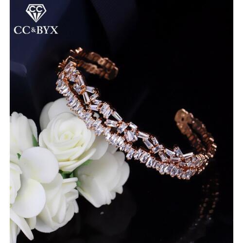 CC Bracelets For Women Vintage Double Design High Quality Shine Crystal Charm Bangle Wedding Accessories Bridal Jewelry S0088