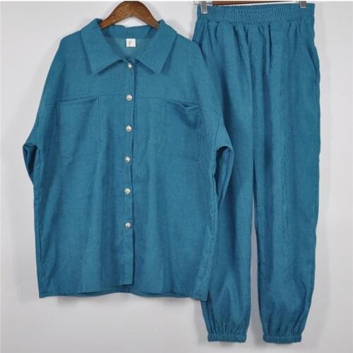 TAOVK Womens costume Pinstripe Loose Long sleeve Single-breasted tops and trousers 2-piece sets