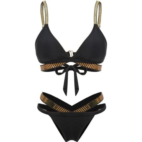 Two Pieces Striped Bifurcated Back Bandage Bikini Women Summer Sexy Thong Feminine Beach Holiday Party Skinny Bathing Wear