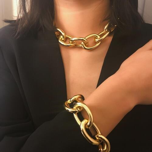 Punk Chunky Heavy Thick Gold Silver Color Chain Choker Necklace for Women Vintage Statement Geometric Choker Collar Jewelry 2031