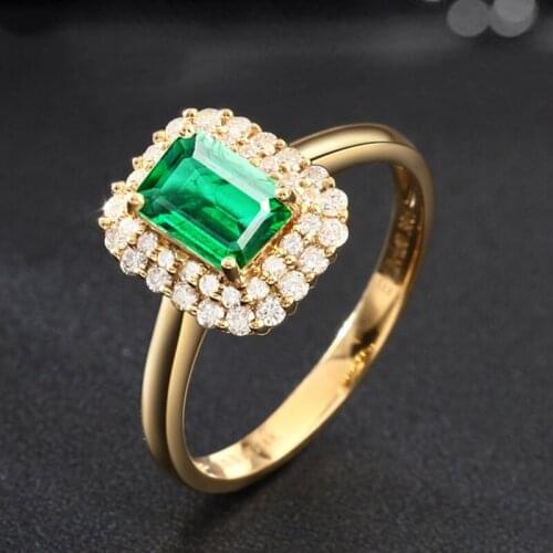 Fashion Golden Wedding Women Ring Square Shaped Emerald Gemstone Open Finger Ring Promoise Engagement Party Jewelry Accessories
