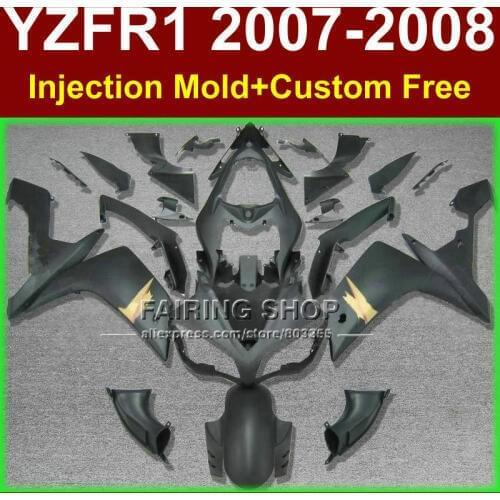 100% Injection for YAMAHA YZFR1 2007 2008 R1 black silver fairing set YZF R1 YZF1000 YZF 1000 07 08 simple fairings kits