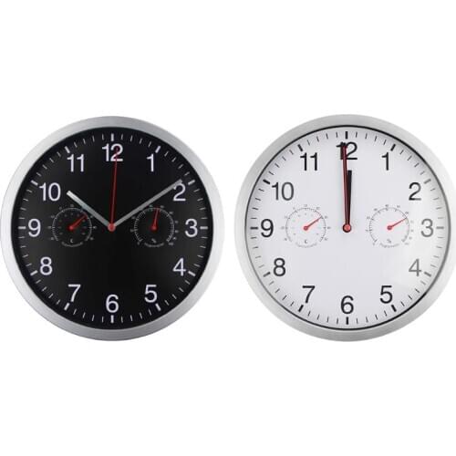 2021 New Metal Silent Quartz Wall Clock Quiet Sweep Movement Thermometer Hygrometer