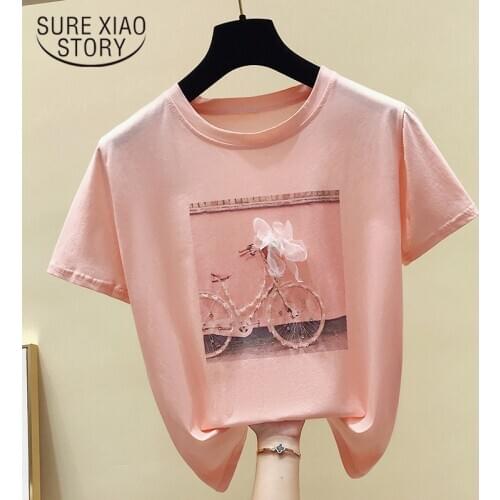2021 Summer Short Sleeve T Shirt Pink Shirts Women Tops Print Ladies Shirt Camisetas Feminina Fashion O-neck Blusas 4767 50