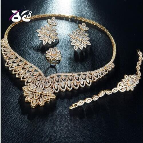 Be 8 Fashion Wedding Jewelry Accessories Nigerian Jewelry Sets for Women Flower Shape Pendant Gold Color Brand Jewelry Sets S236