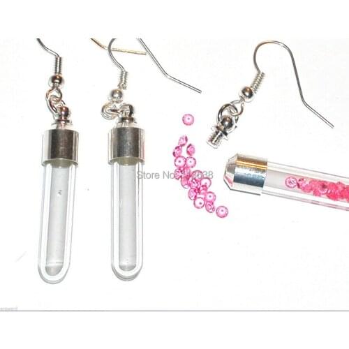Freeship 100pcs/lot name on rice art diy clear tube glass vial drop earrings mini glass bottle with screw cap