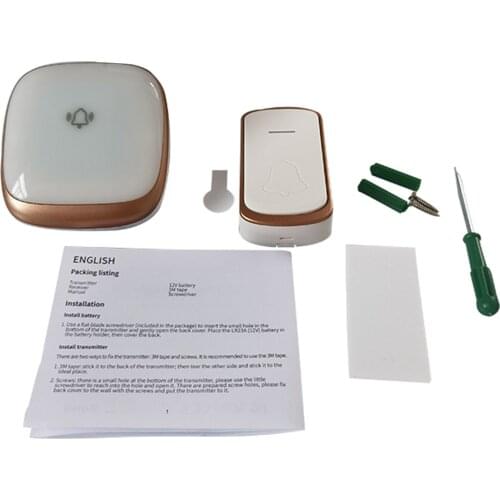 Wireless Door Bell 36 Melodies LED Flash 1 Push Button & 1 Receiver for Home