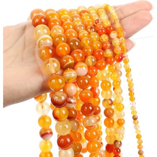 15"Strand Natural Stone Beads Smooth Yellow Striped Agates Round Loose Beads For Jewelry Making Necklace Bracelet 4-12mm