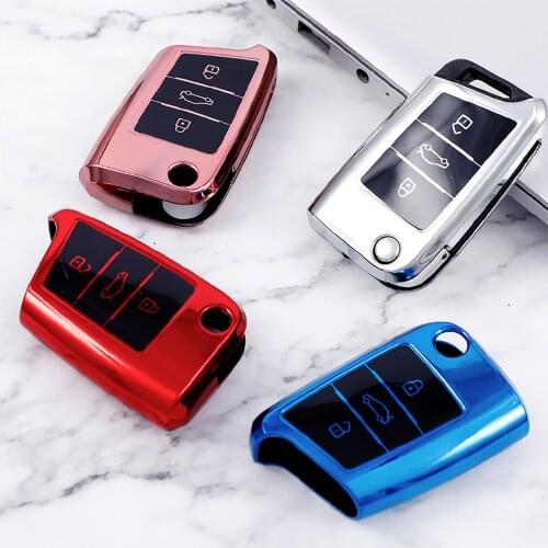 Car Key Case Shell Cover TPU With Key Chain For Volkswagen VW Golf MK6/Skoda Karoq/SEAT/Audi A1 Remote Key Protective Cover Fob