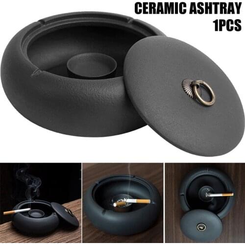 Black Ceramic Ashtray Personality Fashion Windproof Large with Lid for Living Room Home Office European Style Ashtray CLH@8