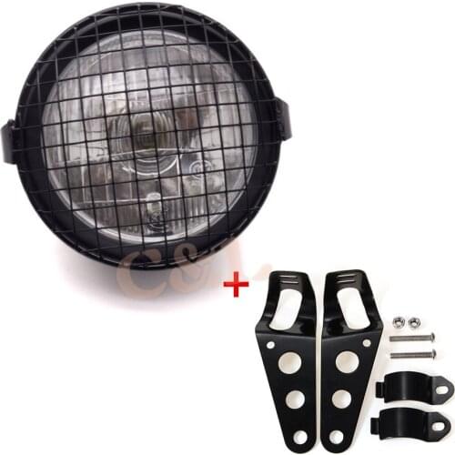 Black Metal Retro Grill Side Mount Cover Headlight Mask With Fork Tubes bracket For CG125 GN125 Cafe Racer Bobber Custom