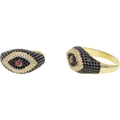 US size 6 7 8 9 two tone gold micro pave cubic zirconia Bohemia boho fashion lucky evil eye engagement ring