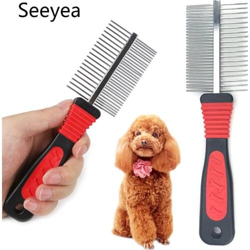 Double Sided Dog Comb Depilation Brush Dog Cat Pet Products Comb Fine Teeth Pet Cleaning Tool Dogs Hair Comb Lice Brush Seeyea