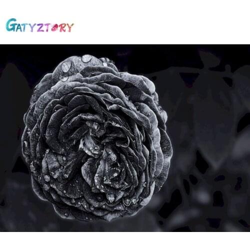 GATYZTORY 5D DIY Diamond Painting Black Rose Kit Full Drill Square Embroidery Flower Mosaic Art Picture of Rhinestones Gift Home