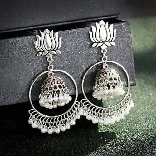 Jhumka Indian Earrings For Women Bell Gypsy/Dangle Earring Vintage Pearl Unusual/Large Ear Rings For Girl Pendant Woman Jewelry