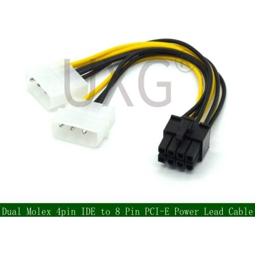 Dual Molex 4pin IDE to 8 Pin PCI-E Power Lead Cable for Asus MSI VGA Video Graphic 10cm Card cable
