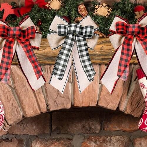 Plaid Bow Christmas Wreath Holiday DIY Crafts Door Decor Bowknot Ornaments for Christmas Tree Topper Xmas Wedding Party
