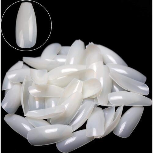MAKARTT 50Packs/Lot Coffin Nails Nail Art Tips Clear Natural 500pcs Ballerina Nail Tips full acrylic For Salon DIY A0500XX