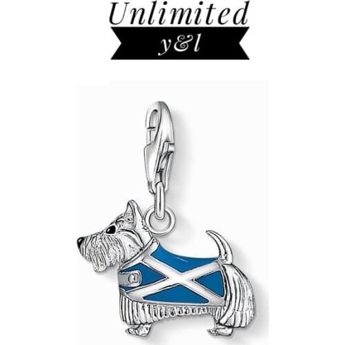 Cute Scotty Blue Dog Dangle Charms Fit Thomas Style Bracelet Necklace 925 Sterling Silver Animal DIY Jewelry Making Accessories