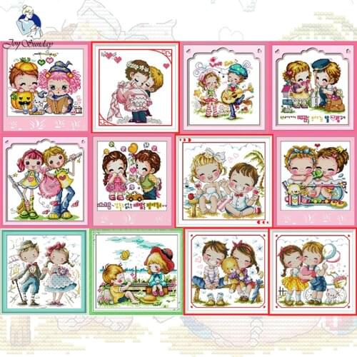 GG Romantic Love Counted Cross Stitch Embroidery Sets 11CT 14CT DIY Kits Needlework JS Cartoon Cross Stitch Pattern for Kids