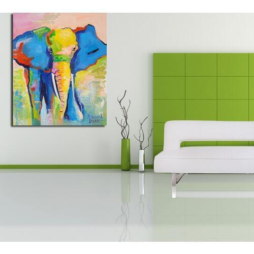 JQHYART Wall Art Pictures Canvas Painting Colorful Elephant Oil Painting Wall Picture for Living Room no Frame Posters and Print