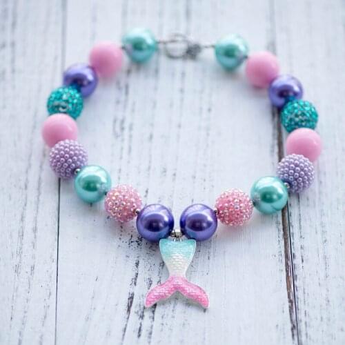 Mermaid Tail Chunky Necklace Tail Pendant Girls Bubblegum Necklace Handmade Toddler Necklace Party Favors Birthday Gift for Kids