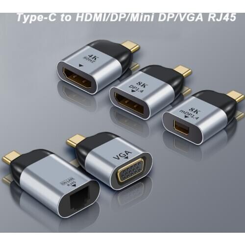 4K USB-C to HDMI Adapter 8K Type-C to Mini DP Adapter USB C to VGA/RJ45 Gigabit Ethernet For MacBook SAMSUNG S20 Ultra S9 S10