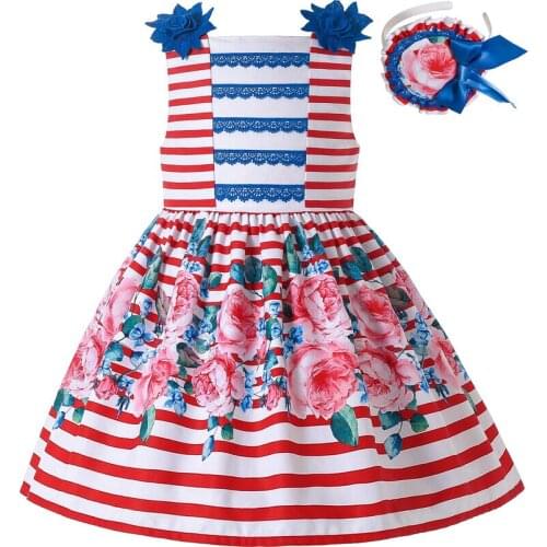 Pettigirl Summer One-piece Floral Dresses Kids Birthday Clothes for Girls Age 2 3 4 5 6 8 10 12 Years Old with Headband