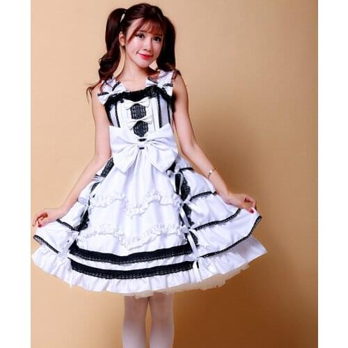 Girl Lolita Dress Cake Skirt Tutu Dress Anime Girl Costume Lolita Cosplay Costume Lace Bow Court Gown Waist Princess Skirt