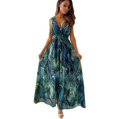 Beach Boho Floral Print Dresses for women 2021 Sexy Sleeveless Loose A-Line Lady Dress Summer Women Casual Dresses Vestidos D30