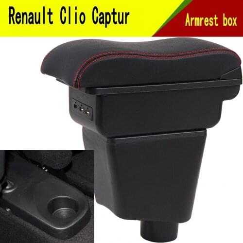 For Renault Clio Captur armrest box central Store content Storage box with cup holder USB interface phone holder