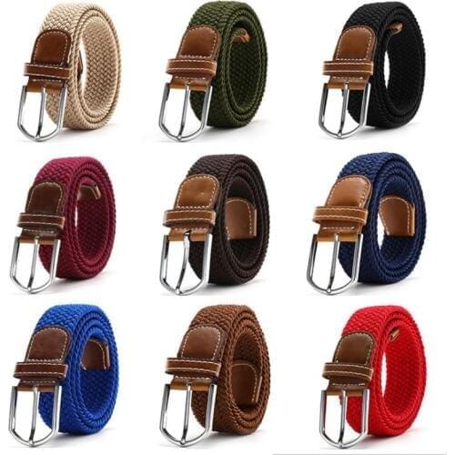 BOKADIAO men&women elastic belt Pin buckle Weave Stretch Canvas belt 105cm luxury jeans belts for men waistband white strap male