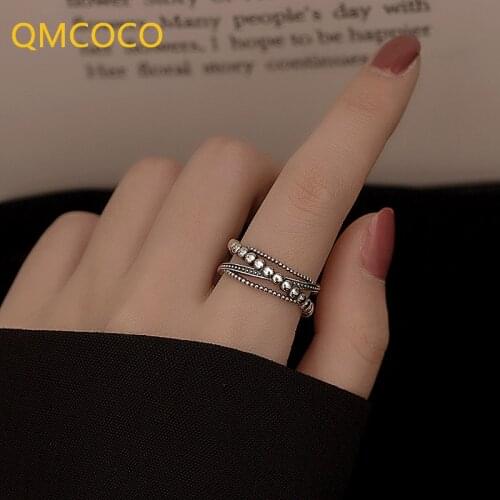 QMCOCO 925 Silver Vintage Punk Rings Fashion Simple Twist Weaving Multilayer Geometric Party Jewelry Gifts For Women