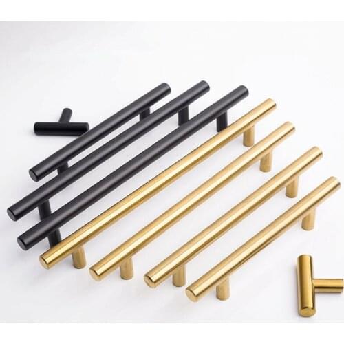 Modern Black gold Kitchen Door T Bar Straight Handle Knobs Cabinet Pull Diameter 10mm Stainless Steel Handles Furniture Handle