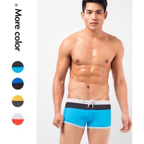 Mesh Men Swimsuits Sexy Patchwork Boys Swimming Boxers Breathable Tight Swimwear Man Beach Boxers Man Board Shorts Swimming