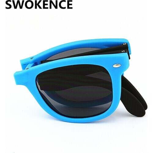 SWOKENCE Colorful Lenses Folding Sunglasses Women Men Fashion Portable Foldable Sun Glasses Hipster Skinny Rivet Frame SA20