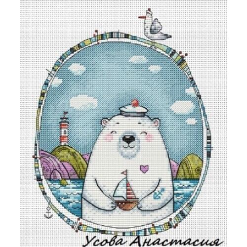 Tt Counted Cross Stitch Kit Blue Lighthouse Handmade Needlework For Embroidery 14ct Cross Stitch Captain Polar Bear