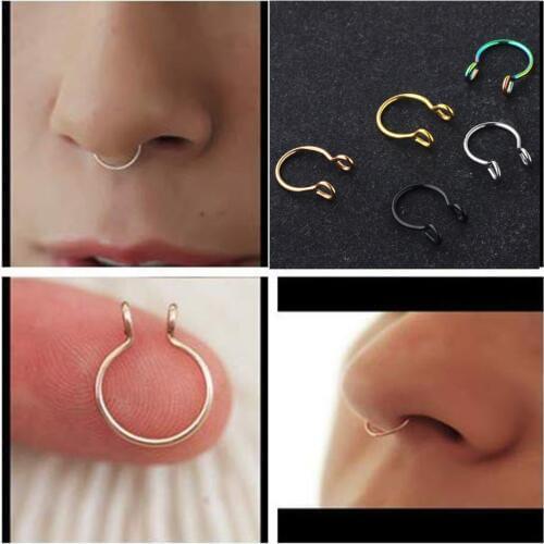 2pcs/lot U Shaped Fake Nose Ring Hoop Septum Rings Titanium Nose Piercing Earrings Fake Piercing Oreja Pircing Jewelry