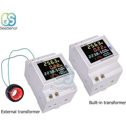 Din Rail Wattmeter Voltmeter Ammeter Power Meter AC 110V 220V 380V Volt Amp Power Factor Time Energy Voltage Current Montior
