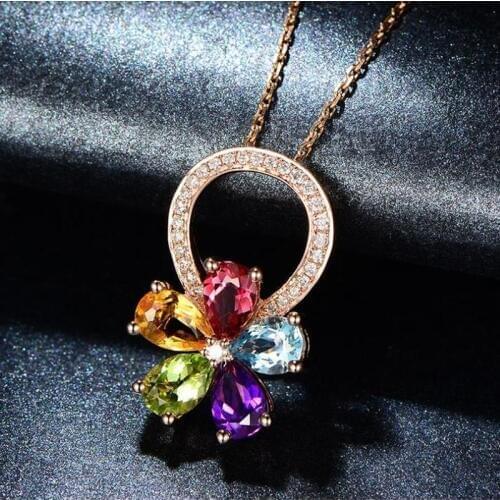 TJP Vintage Crystal Flower Pendant Necklace For Women Accessories Colorful Fashion Girls Rose Gold Necklace Female Jewelry Gift