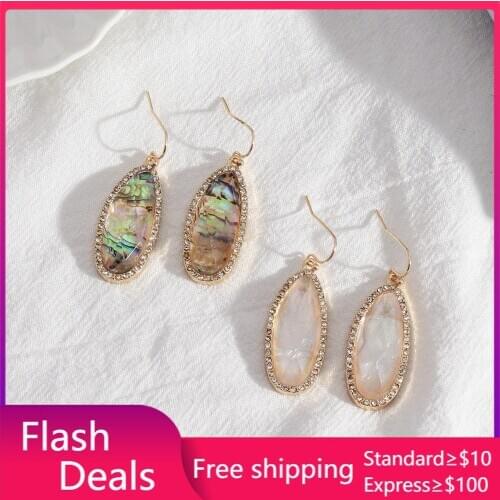 Fashion Acrylic Abalone Shell Earrings Rhinstone Gold Color Dangle Brincos Pendientes Brand Jewelry for Women