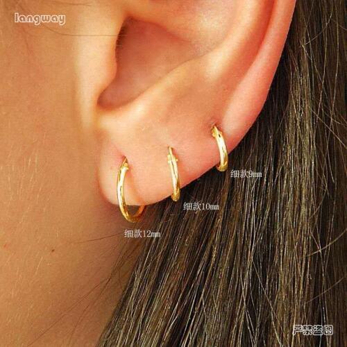 Simple Golden/Gold Color Ear Bone Hoop Earrings For Women Gold Color 925 Sterling Silver Small Round Circle Earrings Hoops