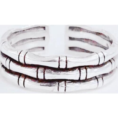 Sole Memory Three-Story Retro Thai Silver Bamboo Art 925 Sterling Silver Female Resizable Opening Rings SRI480