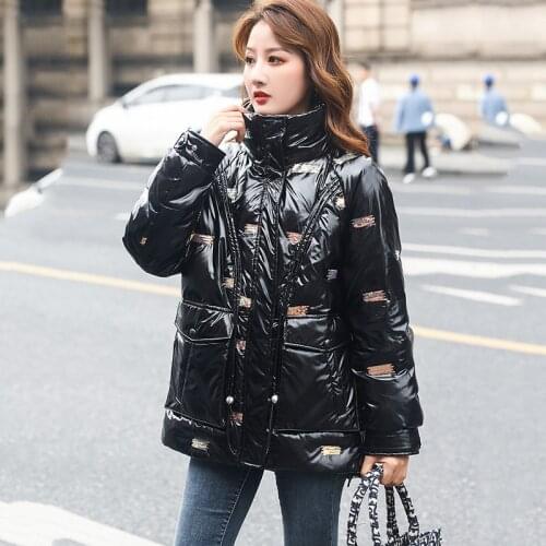 PU Leather Down Jacket Women Short 2020 Winter Loose Shiny 90% White Duck Down Outerwear Thicke Warm Parka Overcoat Abrigo Mujer