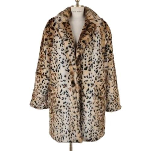 S-6XL New Fashion Women Winter Clothes High Imitation Rabbit Fur Coat Leopard Print Faux fur Overcoat Womens Trench Coat