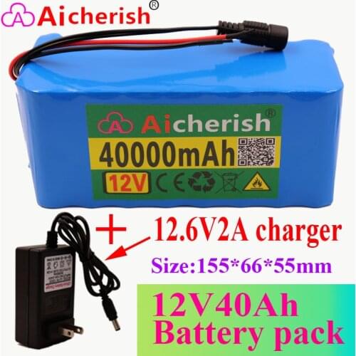 18650 Lithium Ion Rechargeable Battery 12V40Ah 3S8P BMS Overdischarge Protection Function Electric Bicycle Scooter+12.6V Charger