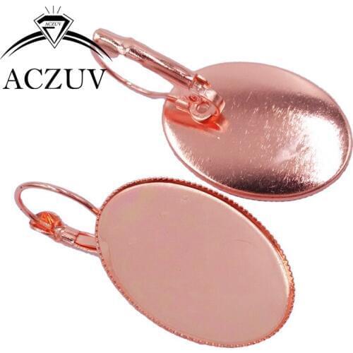 200PCS 10x14mm 13x18mm 18x25mm Rose Gold Color Oval Teeth Bezel Leverback Earring Blanks Cabochon Base Setting OEBH005