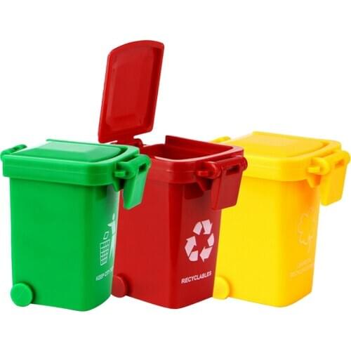 3 Pieces Mini Curbside Trash and Recycle Can Set Pencil Cup Holder Multicolored