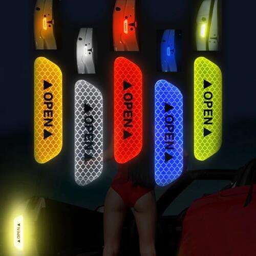 4pcs Car sticker Door Safety Warning Reflective Stickers Auto Open Reflective Strip Waterproof Long-distance Warning Luminous