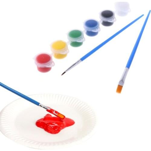 6 Colors Acrylic Paints w/ 2 Brushes Nail Art Wall Oil Painting Tools Art Supply